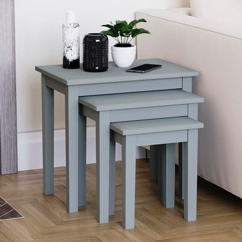 Image of Vida Designs Yorkshire Nest of 3 Tables for Living room, Stacking Side Tables, Sturdy and Easy Assembly (Grey)