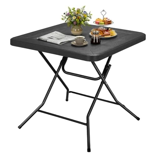 Image of Clevich Folding Garden Table 80x80x74cm, Portable Square Picnic Table with HDPE Wood LookTop, Rust-Proof Steel Frame, Weatherproof, Easy to Clean for Balcony/Patio/Camping