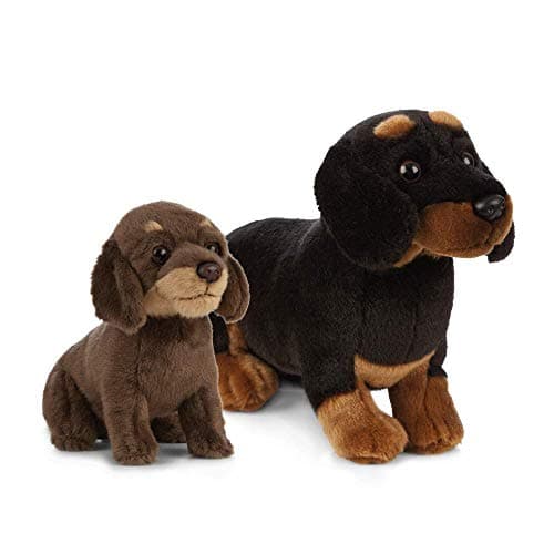 Image of Living Nature Soft Toy Gift Bundle - Plush Dachshund, Sausage Dog (20cm) & Puppy (16cm), Black & Brown