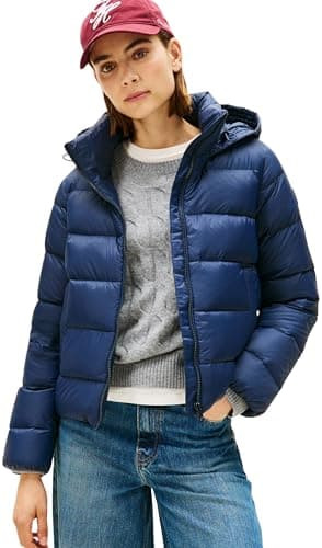 Image of Tommy Hilfiger Women's Casual Down Jacket with Hood, Blue (Dark Night Navy), M