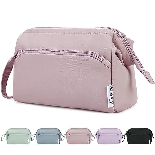 Image of Narwey Large Makeup Bag Wide-Open Zipper Pouch Travel Wash Bag Toiletry Bag Cosmetic Organizer for Women (Pink)