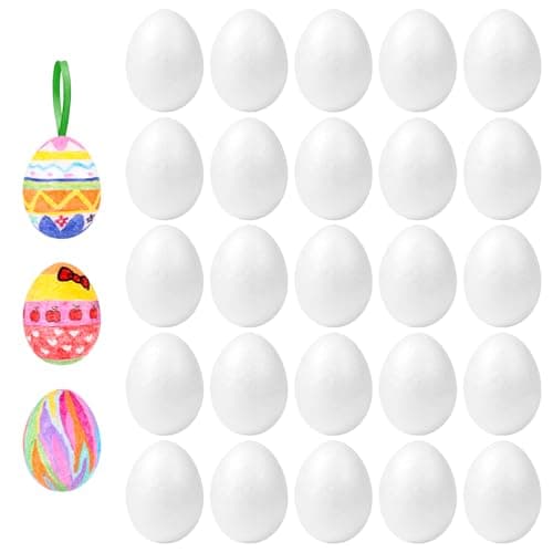 Image of VEYLIN 25 Pieces White Foam Polystyrene Eggs for Easter Crafts and Displays, Foam Eggs for Easter DIY Decoration, Staining or Painting (5cm)