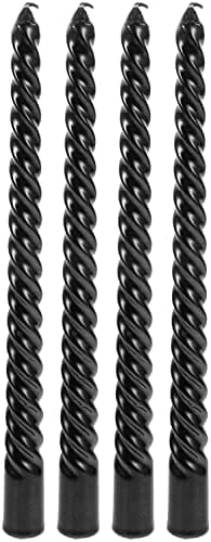 Image of 4pcs Metallic Twist Spiral Taper Candle - 10 Inch Dripless, Long Unscented Dinner & Birthday Candle (Black)