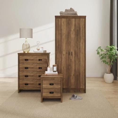 Image of Oak Boston 3-Piece Set: 2-Door Wardrobe, 4-Drawer Chest, 2-Drawer Bedside Chest by GFW