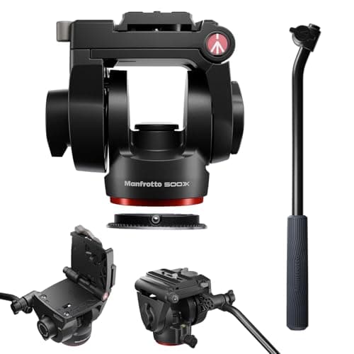 Image of Manfrotto 500X Fluid Video Head for Mirrorless Cameras, 5kg Payload, Flat Base, Quick Release Sliding Plate, Vertical and Horizontal Shooting, Ideal for Content Creators and Social Media Video