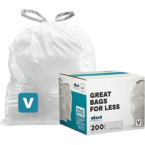Image of Plasticplace Custom Fit Bin Bags, Compatible with Code V (200 Count) White Drawstring Bin Liners 4.2-4.8 Gallon/ 16-18 Liter, 14.5" x 27.5"