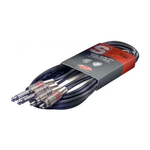 Image of Stagg STC3PCM 3m/10 ft Twin Jack to RCA Phono Cable - Black
