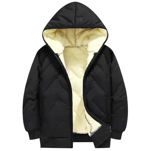 Image of Thick Fleece Puffer Jacekt for Youth Girls Hooded Zip Up Long Parka Snowsuit Kids Girls Windproof Warm Winter Coat (Black-b, 13-14 Years)