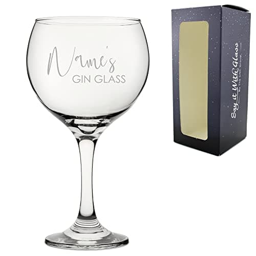 Image of Personalised Gin Glass 640ml - Engraved Balloon Gin & Tonic Glass with Custom Name - Large Stemmed Copa Style - Gift for Birthdays, Weddings & Special Occasions - Gift Box Included, Dishwasher-Safe