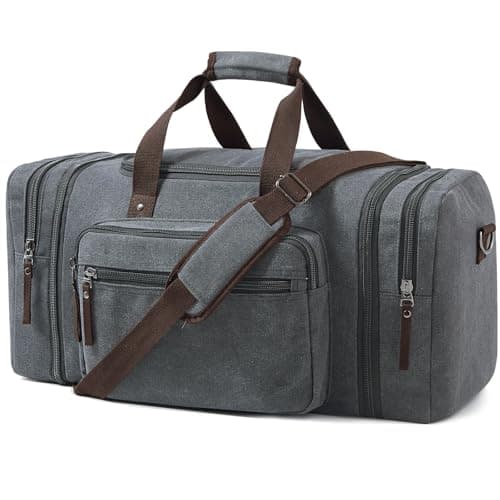 Image of EKOROMIER 70L Large Canvas Travel Holdall for Men – Expandable Duffel Bag – Extra Spacious Weekend Bag for Holidays, Gym & Long Trips – Grey