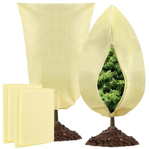 Image of YAWAHOME Plant Fleece Frost Protection, 2 Pack 100x120 CM Anti-Freeze Breathable Winter Fleece for Plants - Garden Frost Cover with Zipper & Drawstring for Tree in Winter Outdoor Cold Weather & Snow
