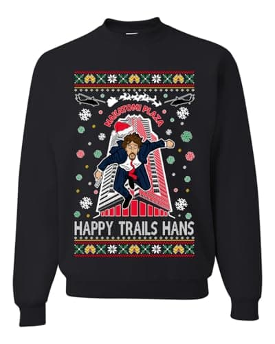 Image of Wild Bobby Nakatomi Plaza Christmas Party 1988 Classic McClane Die Hard Ugly Christmas Sweater Crewneck Sweatshirt, Black Hans, 5XL