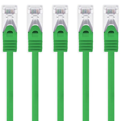 Image of 1aTTack.de 1m - green - 5 pieces CAT.7 network cable Sftp (raw cable) patch cable (SET) 10000Mbit/s - 500 MHz assembled with 2 RJ45 plugs Cat6a