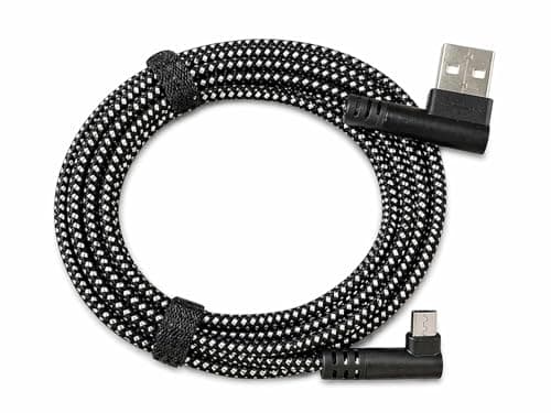 Image of Mr.Gadget's Solutions Right Angle Micro USB Cable, Nylon Braided 90 Degree USB A to Micro B Charging & Data Sync Cable for All Micro USB Devices - 2 Meters - Black
