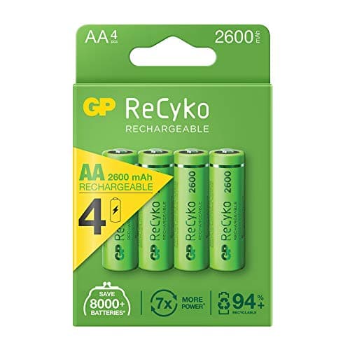 Image of GP Recyko AA Rechargeable Batteries 2600 mAh Pre-Charged Ni-Mh Batteries Green | Pack of 4
