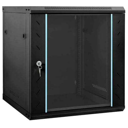 Image of 12U 19" Wall Mount Server Cabinet 600mm x 450mm – Network Rack Data Cabinet with Lockable Glass Door - Fan PDU & Shelf Included - 19 Inch Rack Enclosure for Patch Panels, Switches & CCTV Equipment