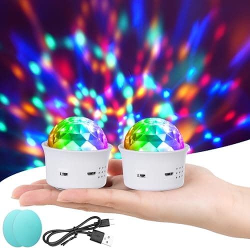Image of URAQT Disco Lights for Parties, Sound Activated Mini Disco Ball Light, DJ Strobe Ball with Mirror and Glitter Effect, Stage Lights for Party Kids Birthday Club Family Gathering Christmas, 2pc, White