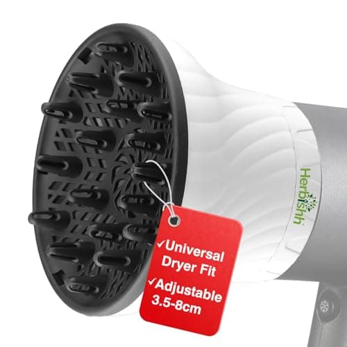 Image of Herbishh Universal Hair Dryer Diffuser - Adjustable 3.5-8 cm, Rotary Clip for Curly & Wavy Hair, Even Heat, Reduces Frizz & Adds Volume, Heat-Resistant Air Hood for Effortless Curl Definition (White)