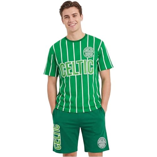 Image of Get Trend Celtic FC Men’s Pyjama Set M-3XL, Short Cotton Pj Bottoms & Soft Comfy T-Shirt, Football Loungewear Men’s Gifts (Celtic, Green, XL)