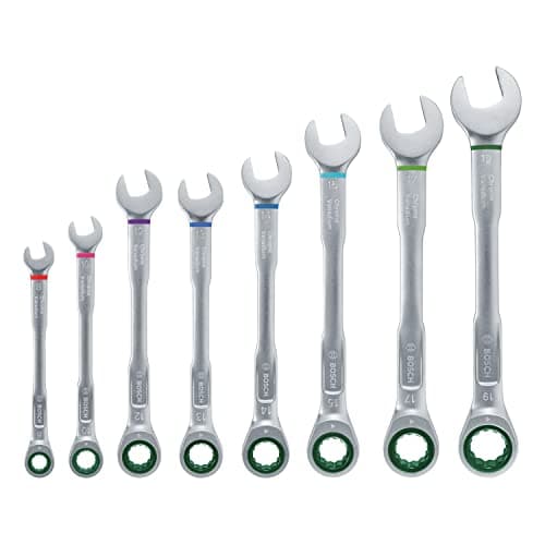 Image of Bosch Wrenches/Ratchet Combination Wrench Set 8-Piece (Top Performance and Ultimate Convenience with Spanner Combination Set; High-Quality and Rust-Resistant; Colour-Coded Size Indication)