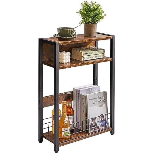 Image of IBUYKE Narrow Side Table with Storage Shelf, 3 Tier End Table,Small Nightstand with Magazine Rack,Telephone Table for Small Spaces,for Living Room, Bedroom, Sofa, Brown TMZ001H