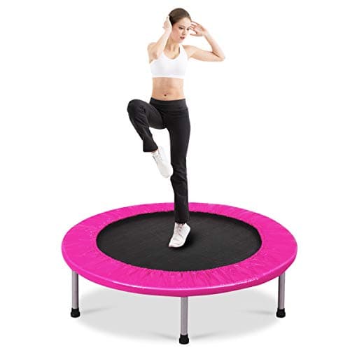 Image of COSTWAY Mini Trampoline Set, 38" Foldable Fitness Bouncer with Padding & Springs Elastic Safe for Indoor Outdoor Exercise Workout, 150kg Weight Capacity (Pink)