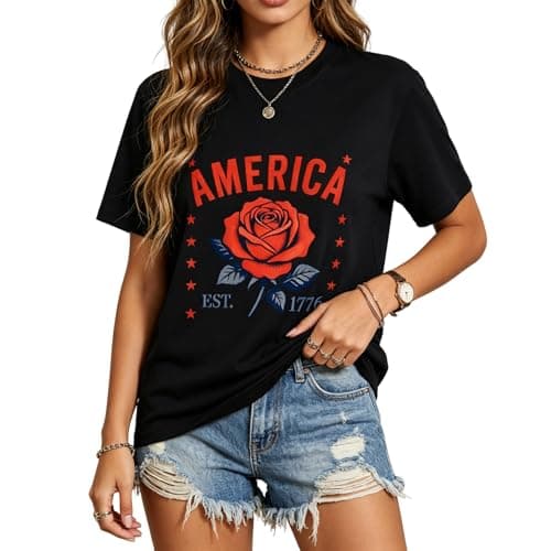 Image of MILAKOO Classical Print T-Shirt for Women Vintage Goth Rose Floral Graphic Tops Y2K Star Print Clothes, XL
