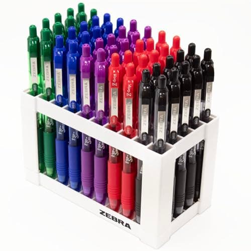 Image of Zebra Z-Grip Smooth Ballpoint Retractable Pen - Office Desktop Stand Set of 50 Pens - Black, Red, Violet, Blue & Green Ink - 1.0mm Nib Tip - Ideal for Writing, Revision, School, Teachers etc