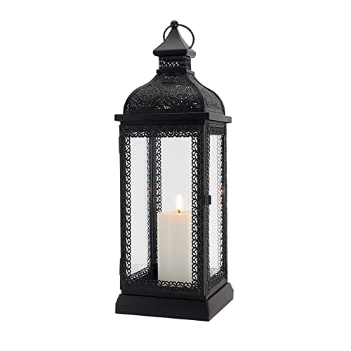 Image of TRIROCKS Rustic Style Metal Candle Lantern Large Decorative Candlestick Holder with Tempered Glass for Thanksgiving Christmas Living Room Garden Patio Parties Indoors Outdoors (Black)