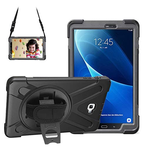 Image of Gerutek for Samsung Galaxy Tab A6 10.1 2016 Case, SM T580/T585 Case Shockproof with 360 Rotating Stand, Hand/Shoulder Strap Drop Protection Cover, Heavy Duty Rugged Case for Galaxy Tab A6 10.1, Black