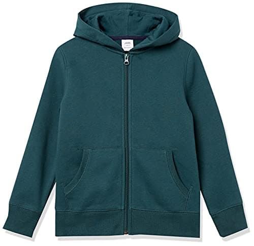 Image of Amazon Essentials Boys' Fleece Zip-Up Hoodie Sweatshirt, Dark Green, 8 Years