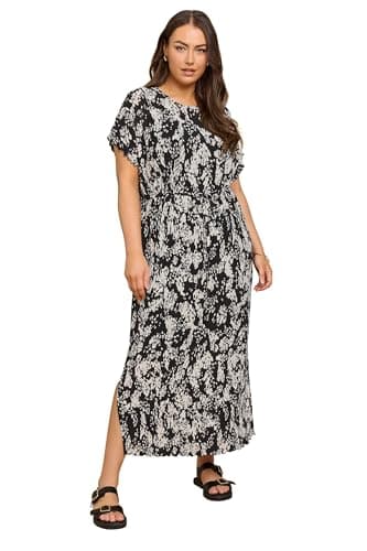 Image of Yours Curve Abstract Print Plisse Maxi Dress - Women's - Plus Size Curve Black