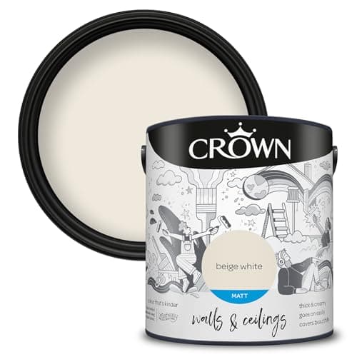 Image of CROWN Beige White - Matt Emulsion Paint - Water Based, Quick Dry - Light Beige Paint for Walls & Ceilings - 2.5L
