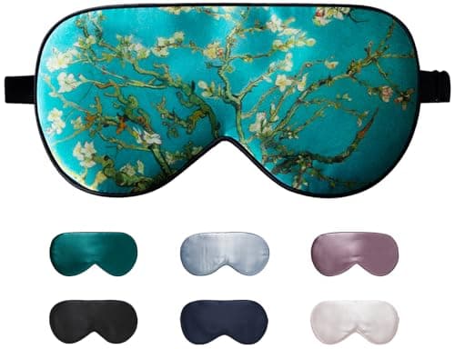 Image of LaCourse 100% Grade 6A Mulberry Silk Sleep Eye Mask for Sleeping - Dual-Sided Natural Silk, Adjustable Strap, Breathable & Ultra-Soft, Gentle on Skin, Green-Flower
