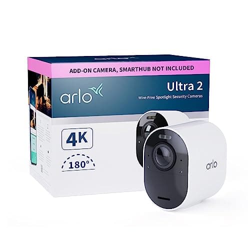 Image of Arlo Ultra 2 Security Camera Outdoor, 4K UHD Add-on Camera, Wireless CCTV, 6-Month Battery, Colour Night Vision, Weatherproof, Bright Spotlight, 2-Way Audio, Arlo Secure Trial Included, White