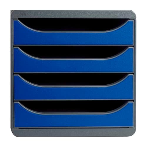Image of Exacompta - Ref 310703D - BIG-BOX Desktop Drawer Set - 4 x 55mm Drawers, Suitable for A4+ Documents, 347 x 278 x 267mm, 100% Recycled Plastic - Black/Royal Blue