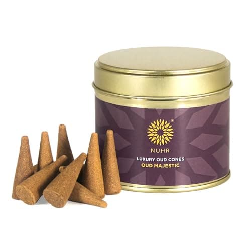 Image of NUHR HOME Incense Cones Oud Majestic Luxury / 20 Strong Scented Cones/Bakhoor alternative/Lasting Fragrance Aroma Natural Authentic Agarwood for Aromatherapy, Meditation & Stress Relief Refreshing