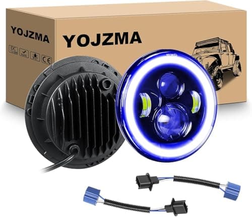Image of YOJZMA 2PCS 7 inch Led Headlight Round,Projector 7 inch Halo led Angel Eyes Hi/Low Beam Blue/White DRL Turn Signal Headlamps with Wrangler JK TJ CJ Motorcycle Car Offroad