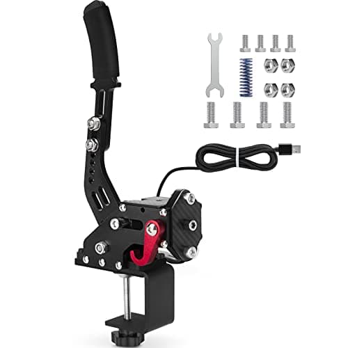 Image of aikeec 64Bit PC USB Handbrake, Upgrade SIM Racing Games Handbrake for LO GITECH G25 G27 G29 T500 T300 THRUST MASTER FANATECOSW DIRT RALLY, 2M Nylon Cable/Reinforced Spring/Black+Clamp