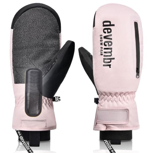 Image of devembr Ski Mittens with Wrist Guards and Undercuff Design, Snowboard Mittens Touchscreen, Pink, M