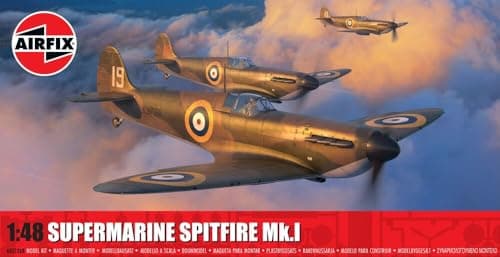 Image of AIRFIX - Standard Model Set - A05126B Supermarine Spitfire Mk.I Model Building Kit - Plastic Aircraft Kits for Adults & Children 8+, Includes 149 Pieces - 1:48 Scale