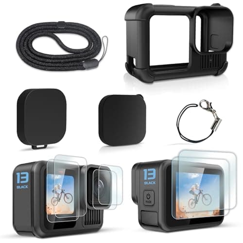 Image of FitStill Black Silicone Protection Kit for Go Pro Hero 13 Black, Silicone Lens Cover, Screen Protector and Adjustable Strap, Accessory Kit for Go Pro Hero 13