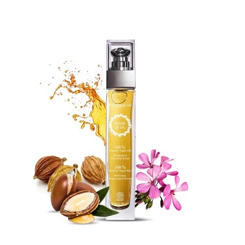 Image of Moroccan Organic Argan Oil 50ML - 100% Pure, Natural and Cold Pressed - for Hair, Face, Body, Beard, Nails - Vegan and Cruelty-Free - Pump Bottle (Pack of 1)