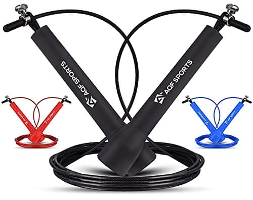 Image of AQF Speed Skipping Rope for Fitness with Non-Slip Plastic Handles & Tangle Free Steel Wire Jump Rope Adjustable 3-meter length for Crossfit Training (Black)