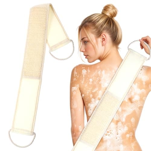Image of Natural Loofah Back Scrubber Loofahs Exfoliating Strap Loofah Backwashers for Shower Back Scrubber with Handles for Deep Cleaning Double Side Belt Scrubbing Dry Clean Skin Bathroom Accessories