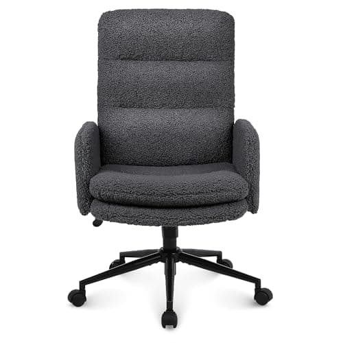 Image of Youhauchair Desk Chair, Faux Cashmere Office Chair with High Backrest, Comfortable Desk Chairs for Bedroom, Office Chairs for Home with Adjustable Height, Dark Grey