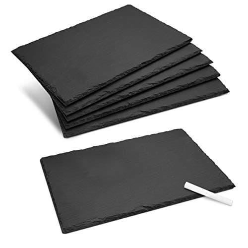 Image of Navaris Natural Slate Serving Plates - Set of 6 Slate Place Mat Serving Trays - Medium Rectangular Stone Table Mat Serving Platter Tiles - 30 x 20 cm
