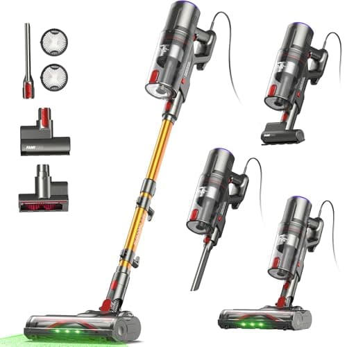 Image of FAMIVAC FV2 Corded Vacuum Cleaner 65Kpa/600W, Powerful Hoover with Mattress Brush & Anti Hair Wrap, 1.3KG Lightweight, 7M Cord, 1.5L, GreenLight & Self-Standing Brush for Home Carpet Floor Pet Hair