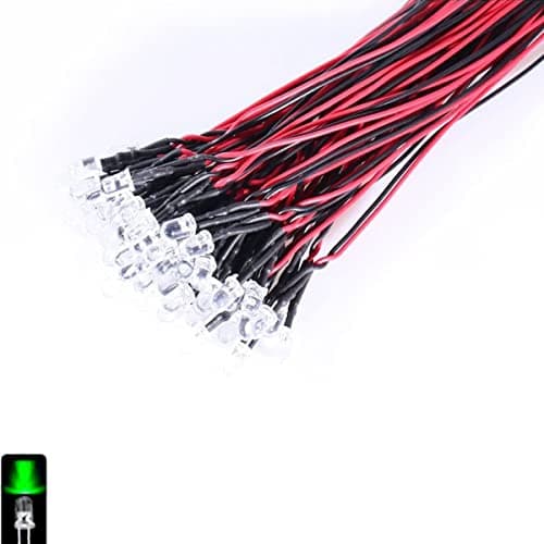Image of UMTMedia® 50 Pieces 5mm Constant Green 12V Pre-Wired LEDs Lamp Wired LED 9V 12 Volts
