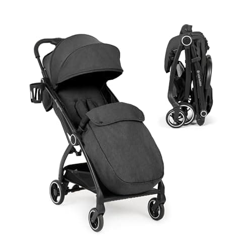 Image of Ickle Bubba Aries Prime Auto-Fold Stroller – Lightweight, Compact Pushchair from Birth to 22kg, Multi-Position Recline, UPF 50+ Hood, Includes Carry Bag, Footwarmer & Cup Holder (Graphite Grey)